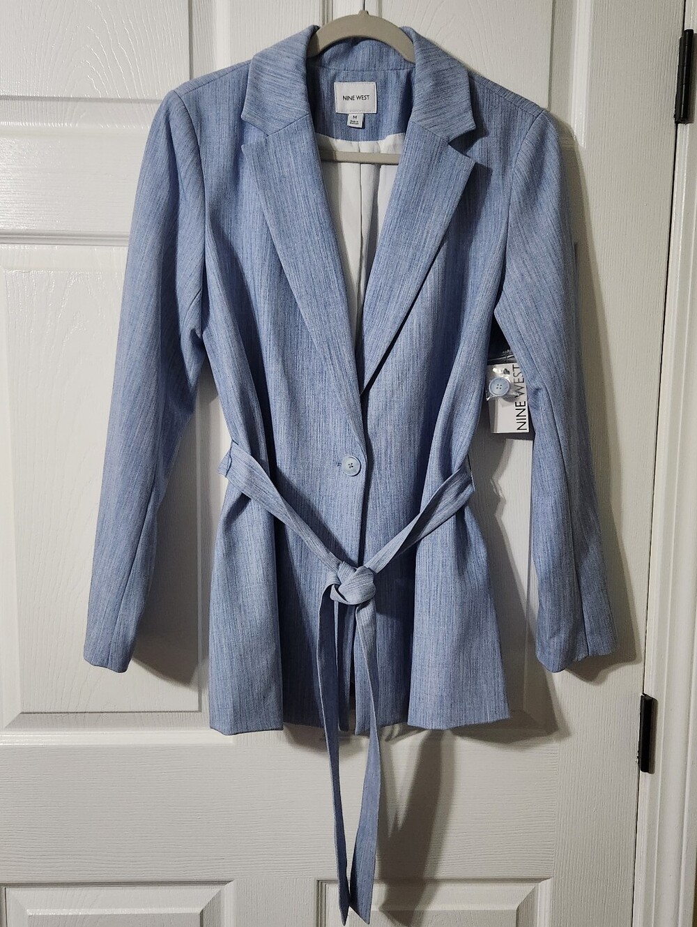 Nine West Pale Blue Belted Tailored Blazer, Size M